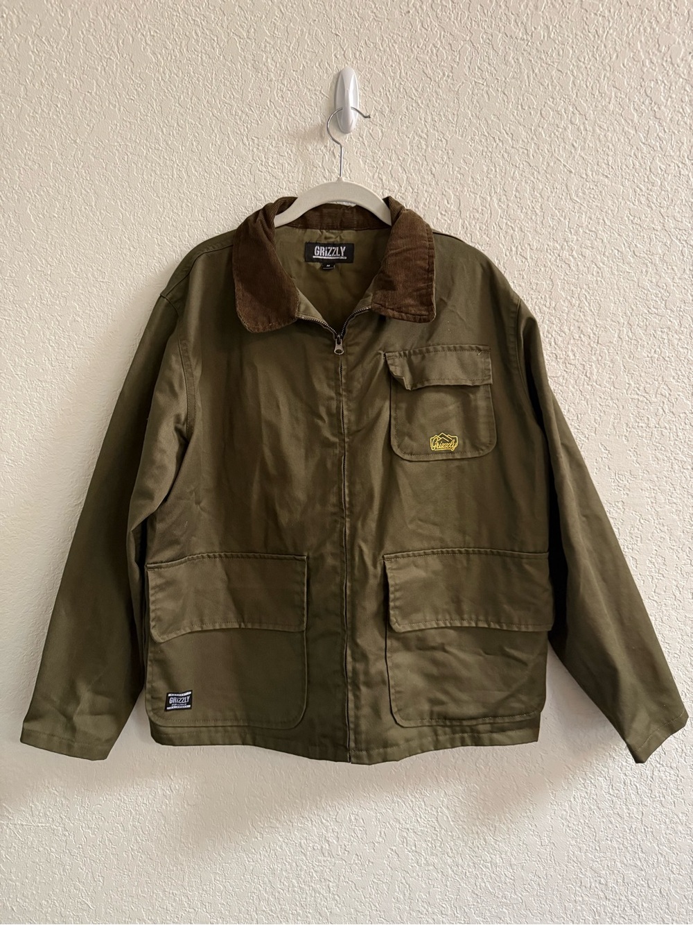Grizzly Griptape Olive Green Field/Barn Jacket with Brown Corduroy Collar